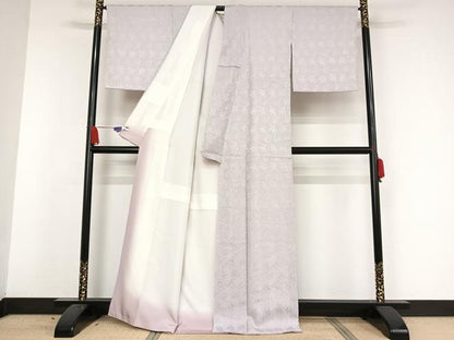 平和屋着物●名門　藤娘きぬたや・杢目絞り　小紋　紫水晶色地　正絹　逸品　AAAW4172np