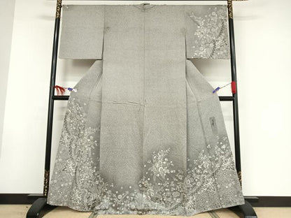 平和屋着物●織の紋意匠 池川禎亮 訪問着 お召地 天目織 更紗花文 銀通し地 さが美扱い 正絹 逸品 AAAW4175np