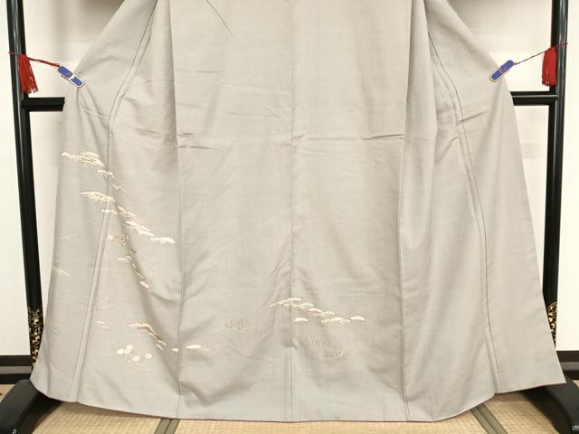 平和屋着物●銀座きしや　訪問着　結城紬地　駒刺繍　流水草花文　松　金糸　金彩　正絹　逸品　AAAW4184np
