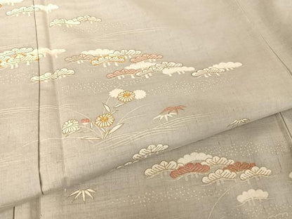 平和屋着物●銀座きしや　訪問着　結城紬地　駒刺繍　流水草花文　松　金糸　金彩　正絹　逸品　AAAW4184np