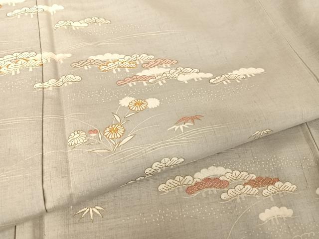 平和屋着物●銀座きしや　訪問着　結城紬地　駒刺繍　流水草花文　松　金糸　金彩　正絹　逸品　AAAW4184np