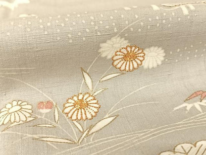 平和屋着物●銀座きしや　訪問着　結城紬地　駒刺繍　流水草花文　松　金糸　金彩　正絹　逸品　AAAW4184np