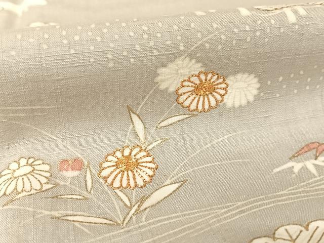 平和屋着物●銀座きしや　訪問着　結城紬地　駒刺繍　流水草花文　松　金糸　金彩　正絹　逸品　AAAW4184np