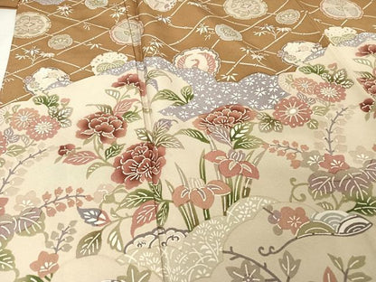 平和屋着物●訪問着 型染め 霞花文 暈し染め 正絹 逸品 AAAW4191np