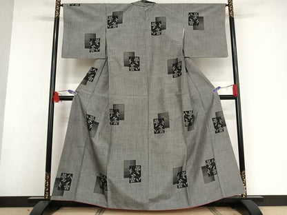 平和屋着物●上質な紬 色紙花文 正絹 逸品 AAAW4209np