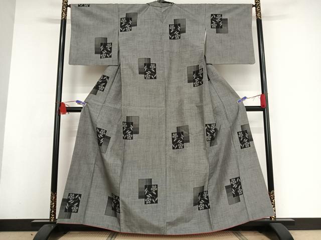 平和屋着物●上質な紬 色紙花文 正絹 逸品 AAAW4209np