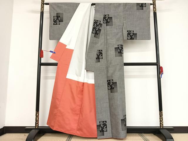 平和屋着物●上質な紬 色紙花文 正絹 逸品 AAAW4209np