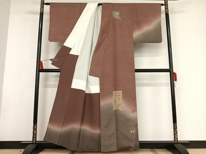 平和屋着物●訪問着　紬地　友禅　作家物　几帳文　唐辛子　暈し染め　正絹　逸品　AAAW4210np