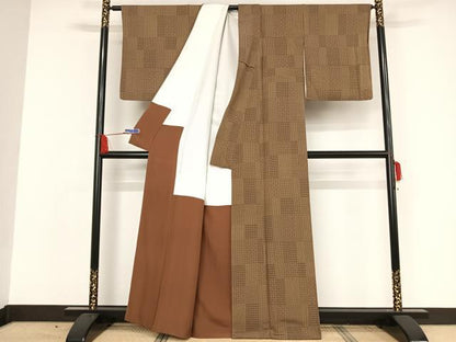 平和屋着物●上質な小紋 格子 正絹 逸品 AAAW4269np