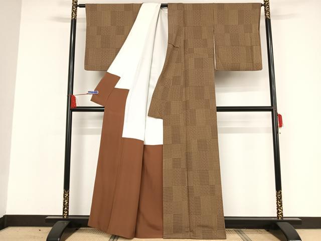 平和屋着物●上質な小紋 格子 正絹 逸品 AAAW4269np