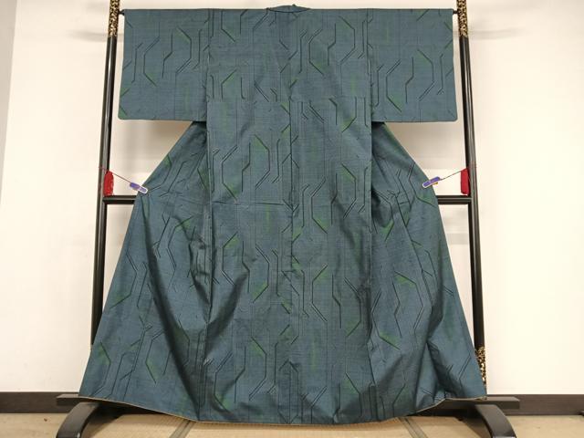 平和屋着物●本場大島紬　一元7マルキ　幾何学文様　正絹　逸品　AAAW4298np