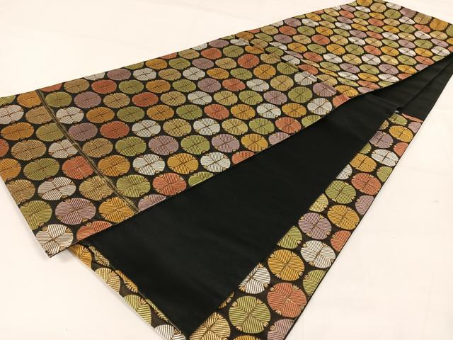 平和屋着物●六通柄袋帯　唐織　唐松　黒地　金糸　正絹　逸品　AAAW4312np