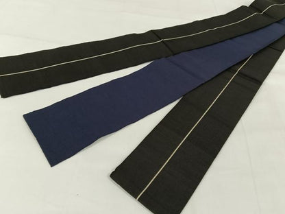 平和屋着物●男性　本場筑前博多織　両面　角帯　紺×黒　正絹　逸品　AAAW4330np