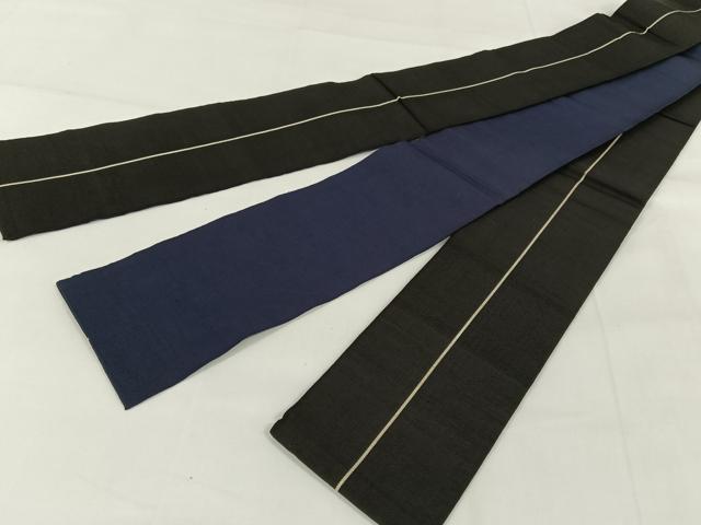 平和屋着物●男性　本場筑前博多織　両面　角帯　紺×黒　正絹　逸品　AAAW4330np