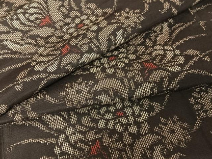 平和屋着物●上質な紬 草花文 黒地 正絹 逸品 未使用 AAAW4359np