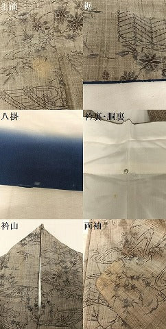 平和屋着物●小千谷紬　流水草花文　正絹　逸品　AAAW4365np