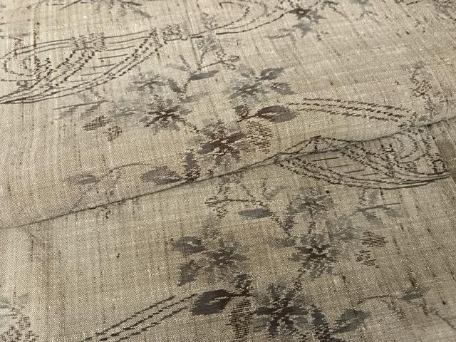 平和屋着物●小千谷紬　流水草花文　正絹　逸品　AAAW4365np