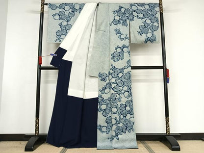 平和屋着物●藍造り国選定無形文化財　藍師・佐藤昭人　訪問着　総絞り　草花文　認定証付き　上代128万　正絹　逸品　AAAW4372np