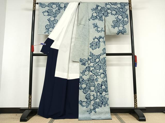 平和屋着物●藍造り国選定無形文化財　藍師・佐藤昭人　訪問着　総絞り　草花文　認定証付き　上代128万　正絹　逸品　AAAW4372np