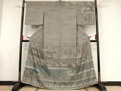 平和屋着物●訪問着 ふくれ織 更紗花文 暈し染め 正絹 逸品 AAAW4375np