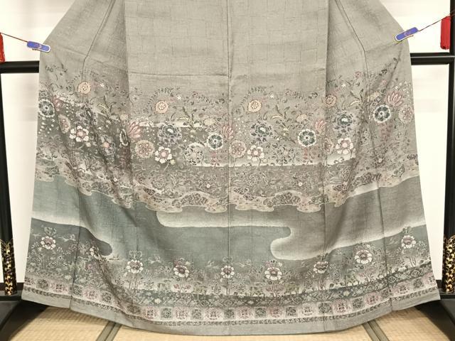 平和屋着物●訪問着 ふくれ織 更紗花文 暈し染め 正絹 逸品 AAAW4375np