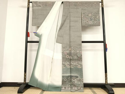 平和屋着物●訪問着 ふくれ織 更紗花文 暈し染め 正絹 逸品 AAAW4375np