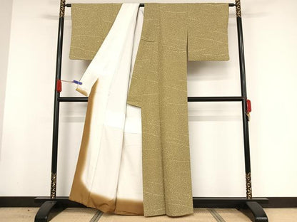平和屋着物●伝統工芸士 染谷梅治 小紋 枝葉文 たたき染め 正絹 逸品 AAAW4376np