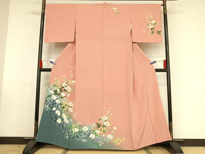 平和屋着物●十日町友禅 女流作家 遠田藤舟 訪問着 枝花文 暈し染め 正絹 逸品 AAAW4384np