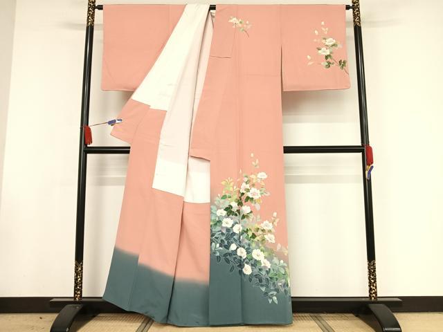 平和屋着物●十日町友禅 女流作家 遠田藤舟 訪問着 枝花文 暈し染め 正絹 逸品 AAAW4384np