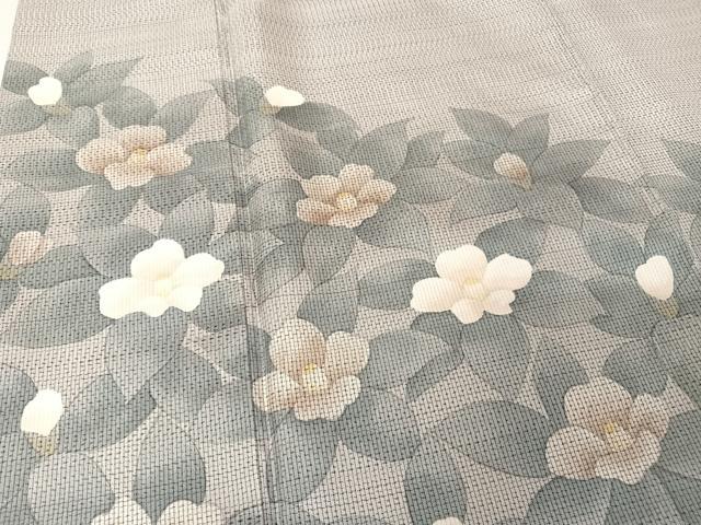 平和屋着物●本場大島紬 訪問着 手描き 白大島 笹に椿 正絹 逸品 AAAW4390np