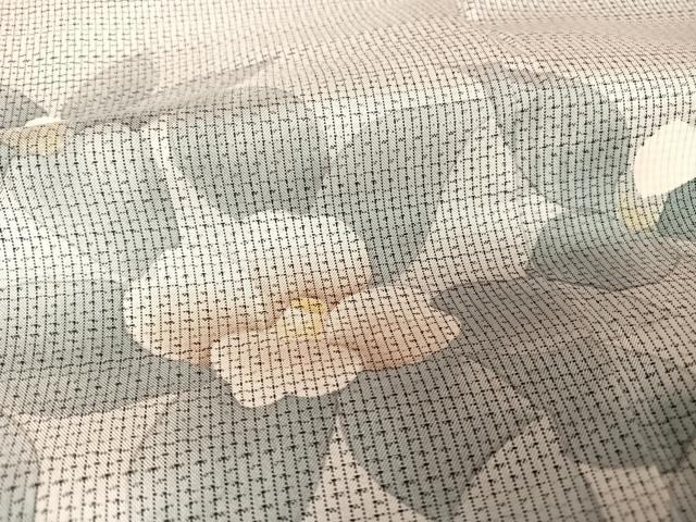 平和屋着物●本場大島紬 訪問着 手描き 白大島 笹に椿 正絹 逸品 AAAW4390np