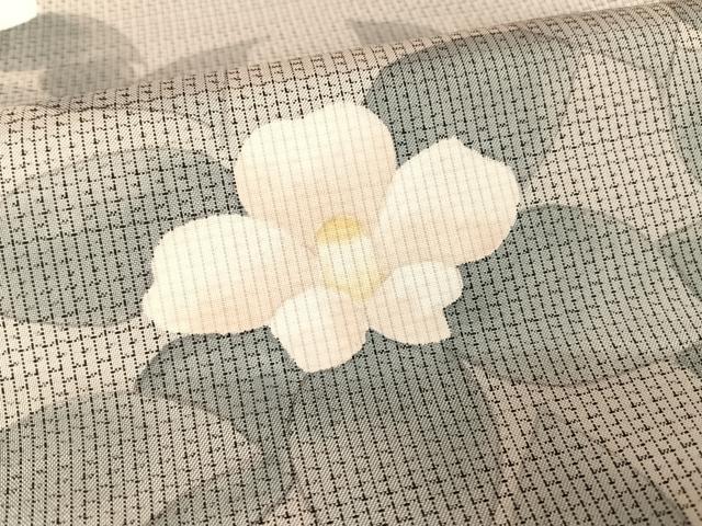 平和屋着物●本場大島紬 訪問着 手描き 白大島 笹に椿 正絹 逸品 AAAW4390np