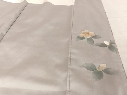 平和屋着物●本場大島紬 訪問着 手描き 白大島 笹に椿 正絹 逸品 AAAW4390np