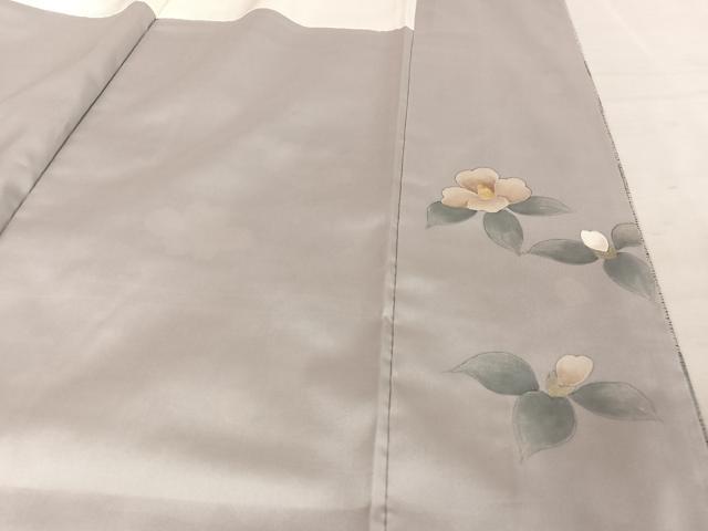 平和屋着物●本場大島紬 訪問着 手描き 白大島 笹に椿 正絹 逸品 AAAW4390np