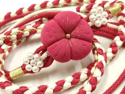 平和屋着物●和装小物　振袖用帯締め　ちりめん細工　パール　金糸　逸品　未使用　AAAW4491ay