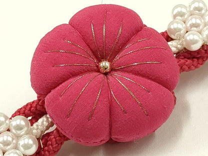 平和屋着物●和装小物　振袖用帯締め　ちりめん細工　パール　金糸　逸品　未使用　AAAW4491ay