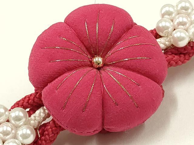平和屋着物●和装小物　振袖用帯締め　ちりめん細工　パール　金糸　逸品　未使用　AAAW4491ay