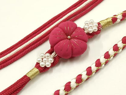 平和屋着物●和装小物　振袖用帯締め　ちりめん細工　パール　金糸　逸品　未使用　AAAW4491ay
