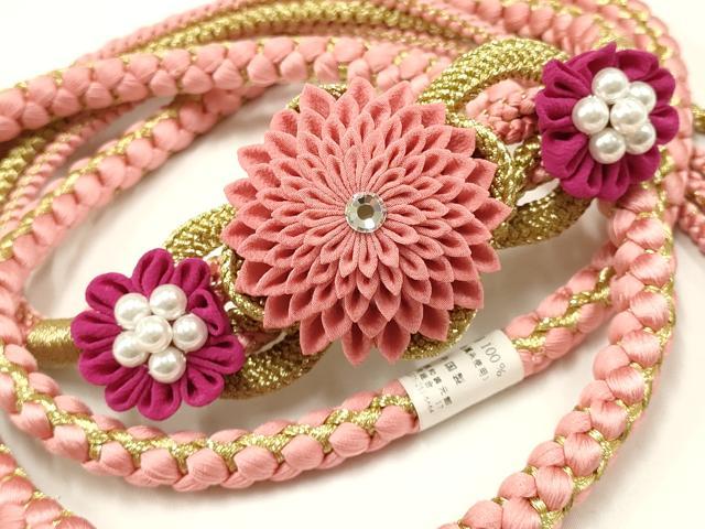 平和屋着物●和装小物　振袖用帯締め　装飾　つまみ細工　ラインストーン　パール　金糸　逸品　未使用　AAAW4494ay