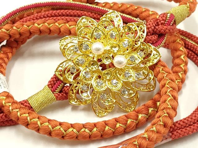 平和屋着物●和装小物 振袖用帯締め 装飾 パール ラインストーン 金糸 逸品 未使用 AAAW4498ay