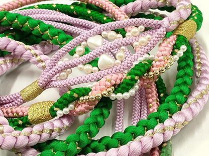 平和屋着物●和装小物 振袖用帯締め2本セット 装飾 パール ビーズ 金糸 逸品 未使用 AAAW4501ay