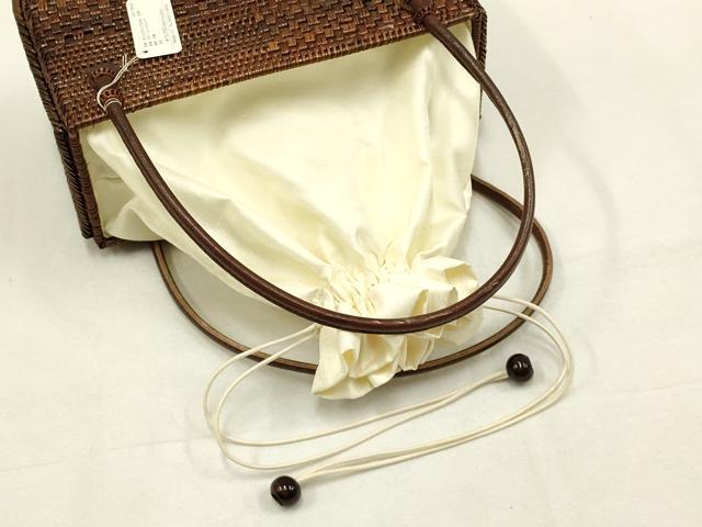 平和屋着物●和装小物　和装バッグ　ハンドバッグ　籠バッグ　アタ製品　巾着　木玉　逸品　未使用　AAAW4533ay