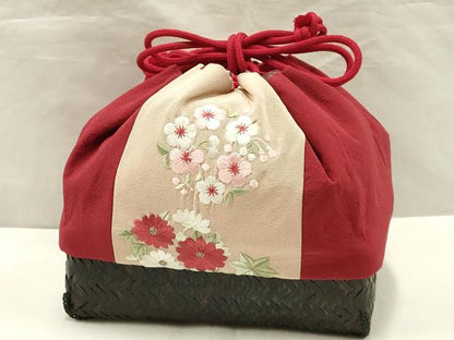 平和屋着物●和装小物 和装バッグ 信玄袋 籠 刺繍 花柄 竹 バンブー 逸品 AAAW4537ay