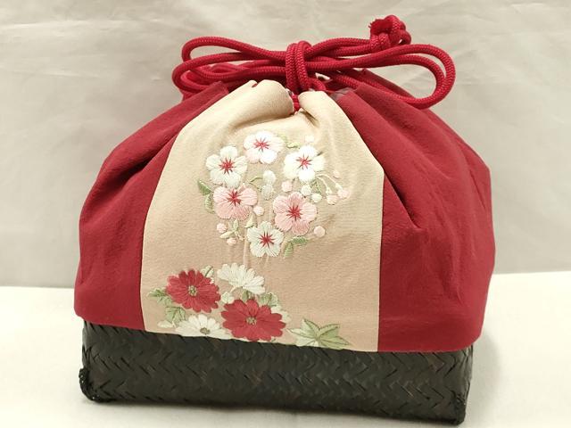 平和屋着物●和装小物 和装バッグ 信玄袋 籠 刺繍 花柄 竹 バンブー 逸品 AAAW4537ay