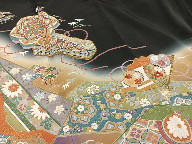 【TAMA屋】全て正絹 全て黒留袖 全て刺繍入 花車 鳥 まとめ5点TM1682 TAMA屋】全て正絹 全て黒留袖 寿光織 御所車 まとめ5点 TM2088