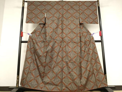 平和屋着物●本場大島紬 一元絣 七宝麻の葉文様 正絹 逸品 AAAW5231br