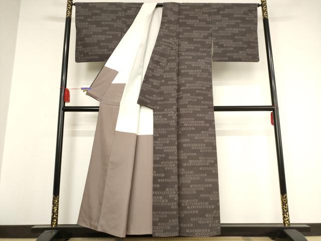 平和屋着物●結城紬 80亀甲 エ霞文 正絹 逸品 AAAW5252br