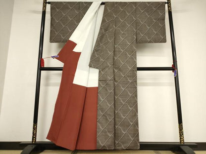平和屋着物●本場大島紬　カタス9マルキ　斜縞　正絹　逸品　AAAW5253br