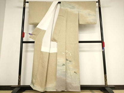 平和屋着物●訪問着　友禅　絞り　草花文　暈し染め　正絹　逸品　AAAW5282br