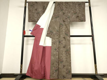 平和屋着物●本場大島紬　一元7マルキ　枝花文　正絹　逸品　AAAW5298br